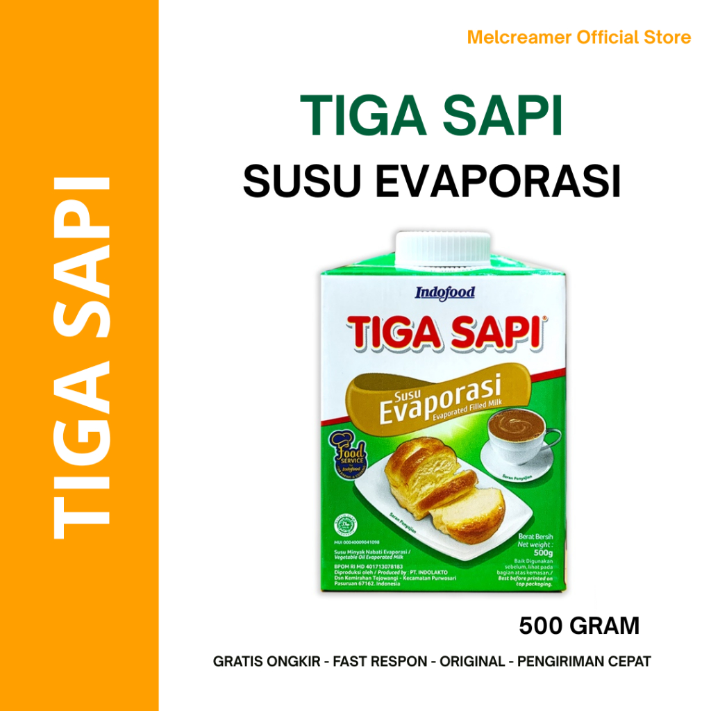 

Tiga Sapi Susu Evaporasi Cair 500gr - Tiga Sapi - Susu Evaporasi