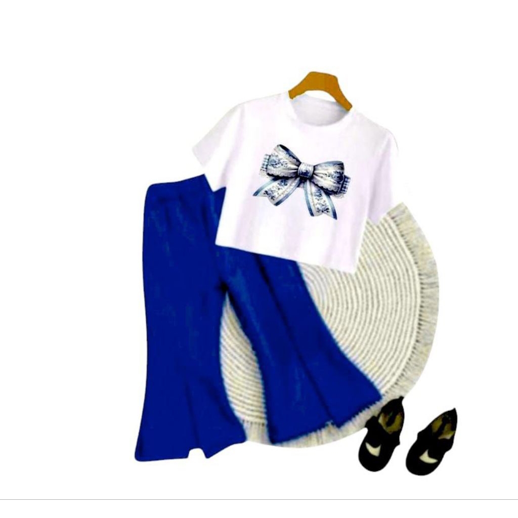 baju anak perempuan terbaru motif pita 1-8 tahun /setelan baju anak perempuan celana kulot model tre