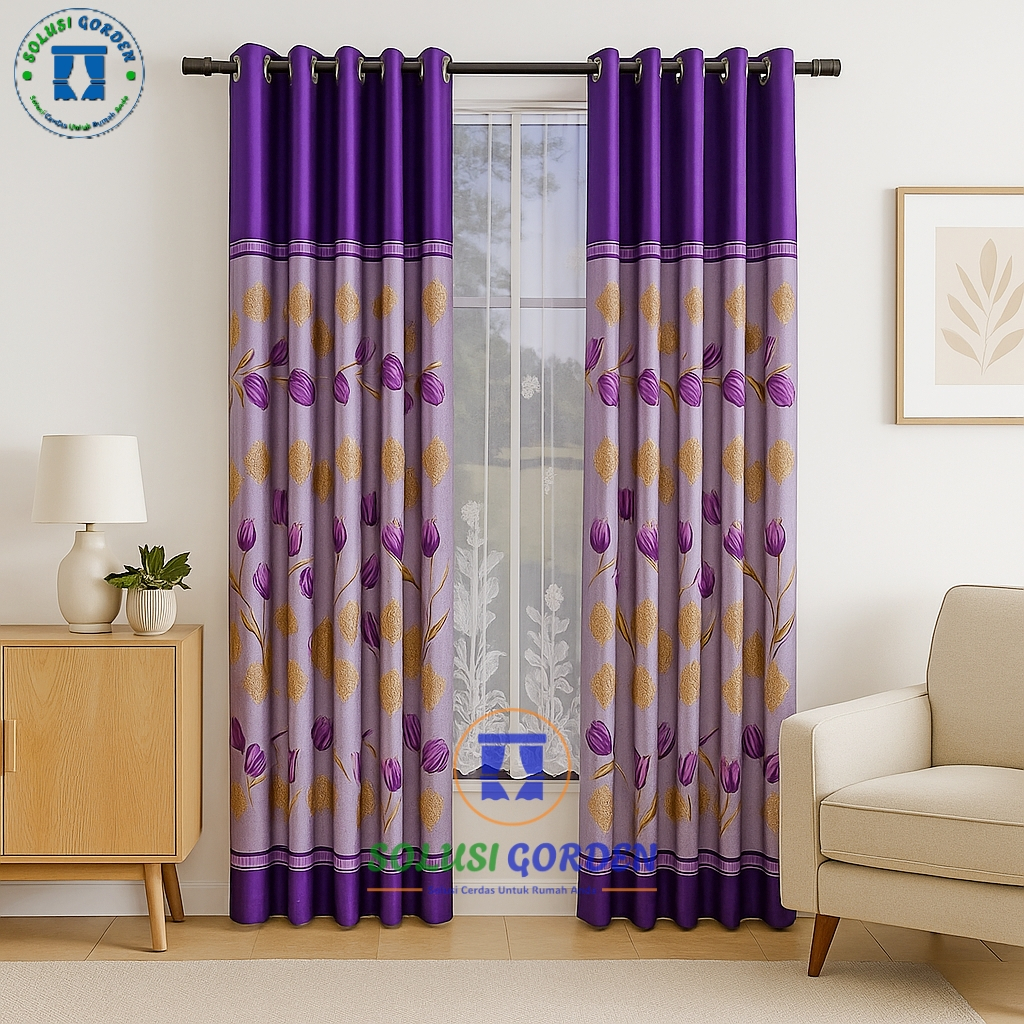 Gorden Pintu Kamar Tidur Mewah Bahan Kain Blackout Motif Bunga Smokring