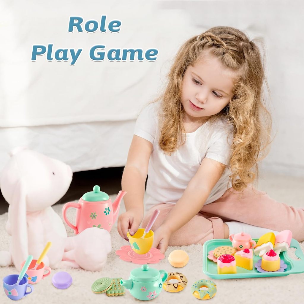 BESAR TRAY TEA SET (Sarapan Idola Nampan Gelas Alas Cangkir Teko Teh Mainan Peran Anak Kitchen Kettl