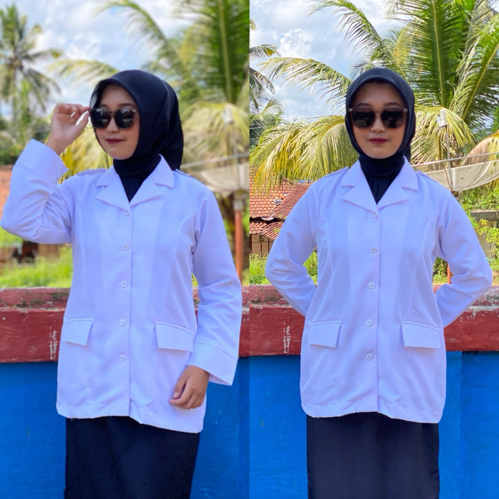 Baju Seragam Dinas Pdh Putih wanita perawat saku bawah