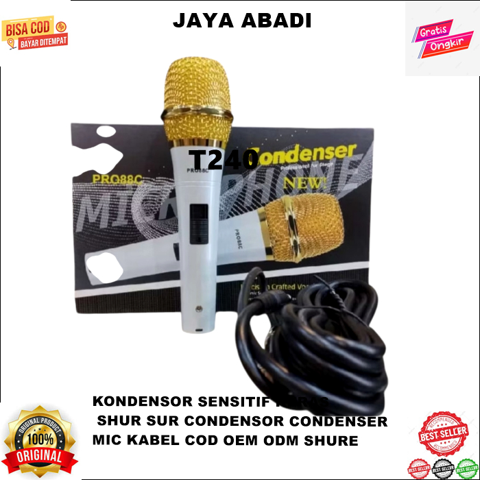T240 MIC KABEL COD OEM ODM SHURE SHUR SUR CONDENSOR CONDENSER KONDENSOR SENSITIF KERAS LANTA
