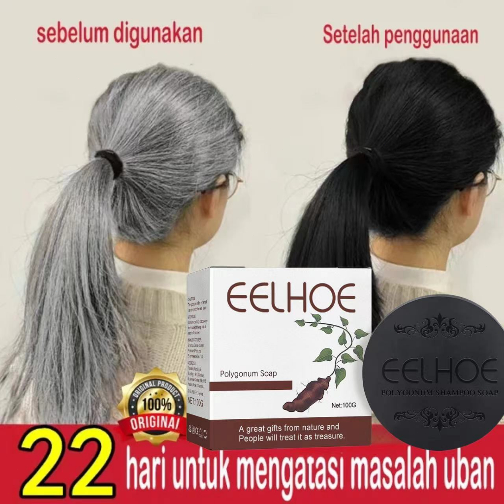 EELHOE Pria Rambut Hitam Sabun Penggelap Rambut Sabun Sampo Bar Penggelap Polygonum Essence Hair Dar