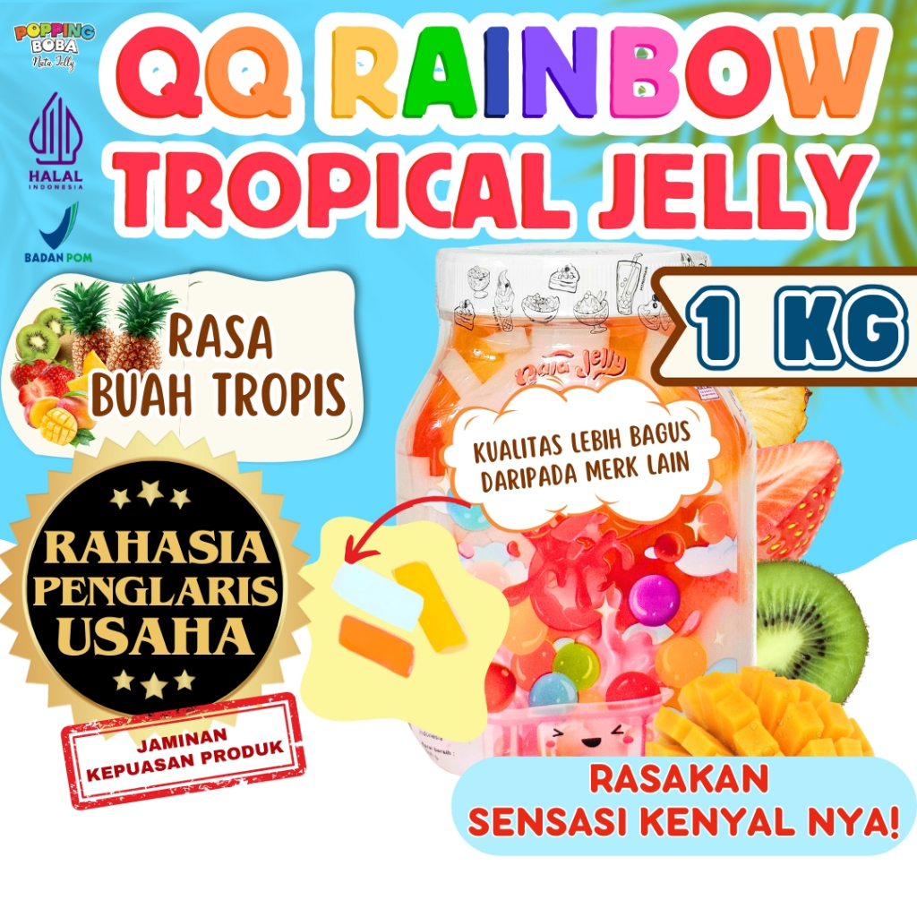 

QQRainbowJellyKonyakuToppingMinumanPelengkap SANTOS Krimer Creamer Bubuk Powder - Tropical Jelly Buah Tropis 1 KG | Cocok Untuk Semua Jenis Minuman