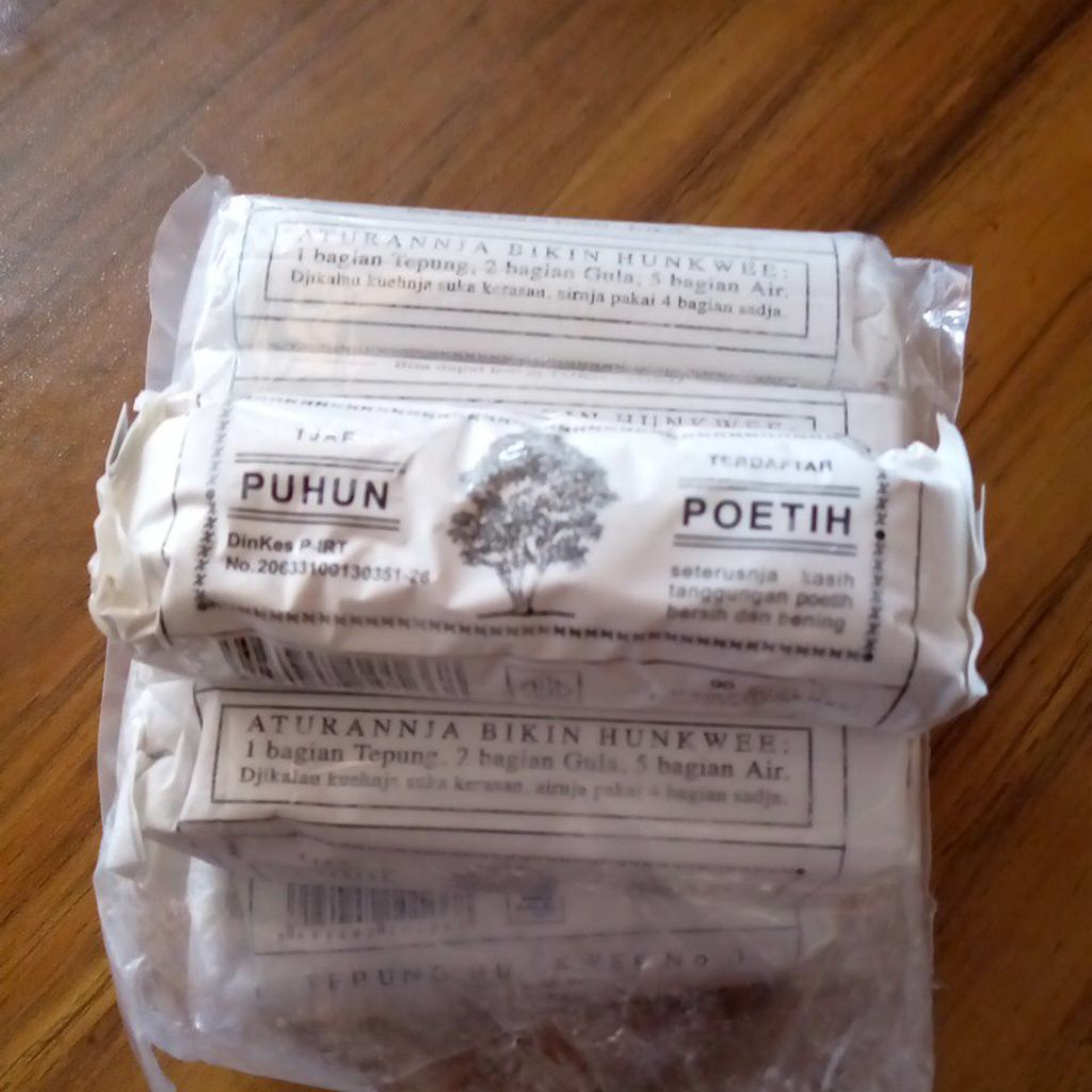 

puhun poetih hunkwee tepung kemasan 90 gran