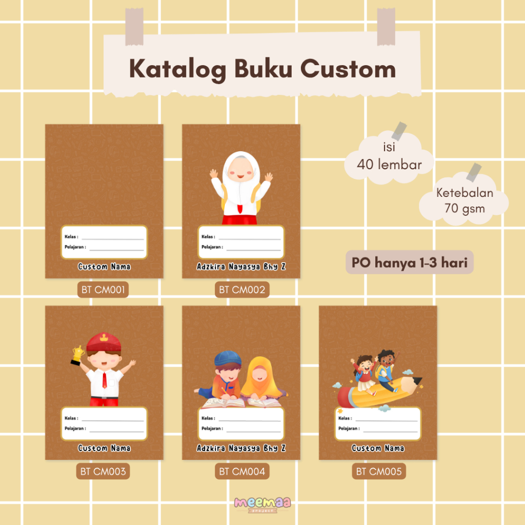 

Meemaa Apparel - Buku Tulis Custom Nama Anak atau Nama Sekolah Cover Coklat Isi 40 Lembar