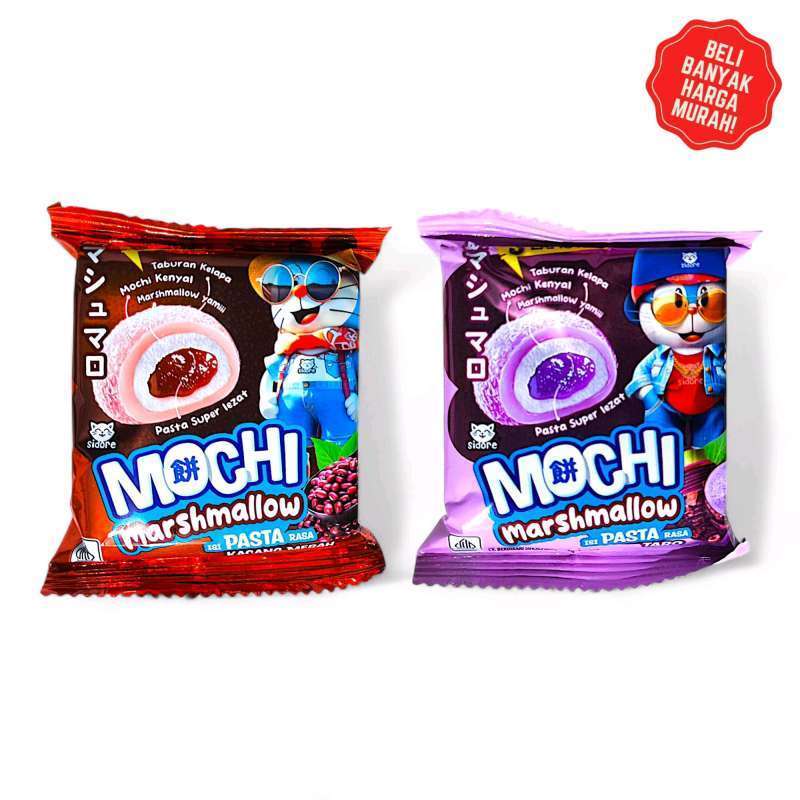

SIDORE MOCHI MARSHMALLOW ISI 8 PCS MARSHMELLOW COKLAT TARO KACANG MERAH MANGGA MARSMELOW