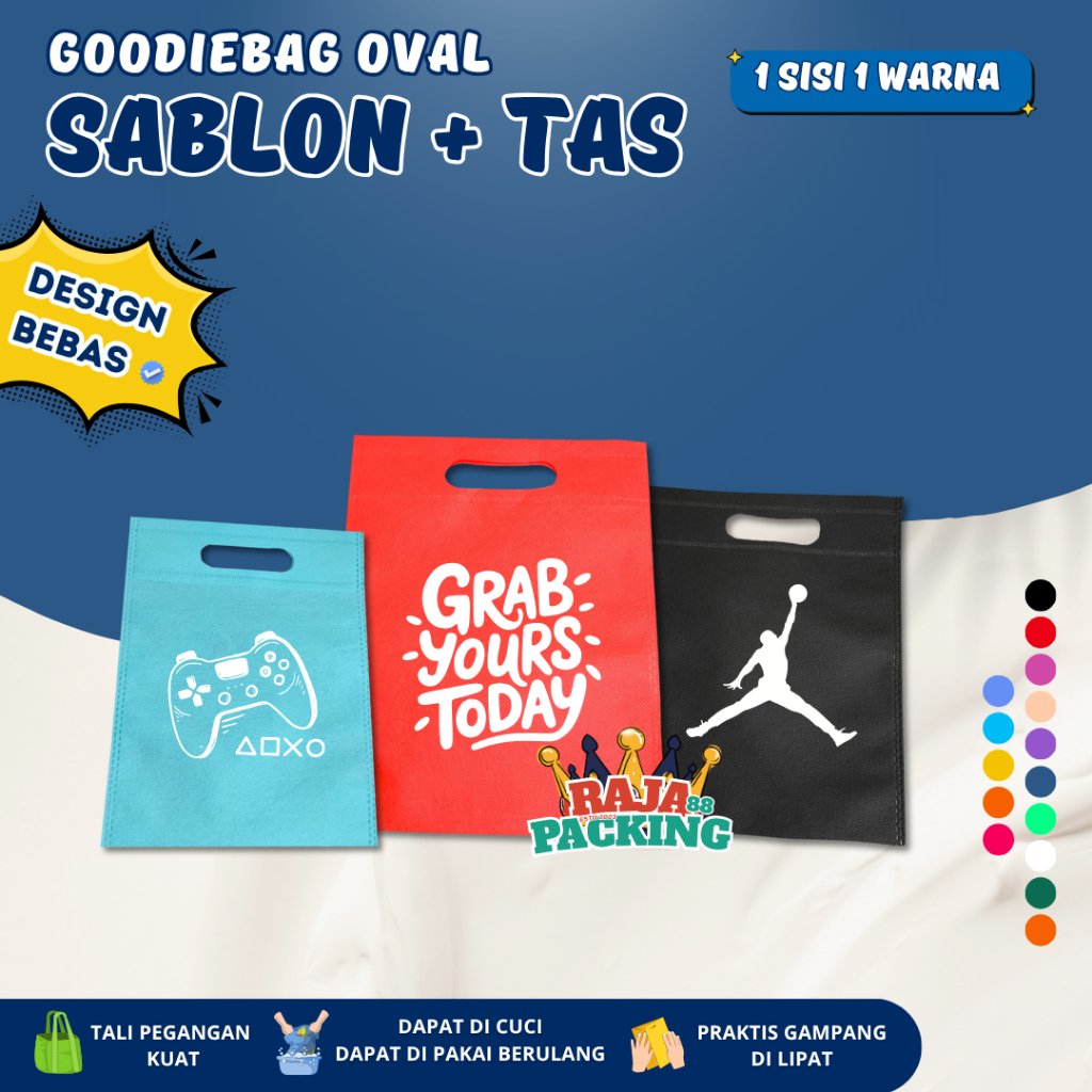 

CUSTOM SABLON PLUS TAS Goodie Bag OVAL Tas Belanja 1 SISI 1 WARNA 75GSM Kantong Totebag Spunbond Tas Souvenir Hajatan Ultah Anak