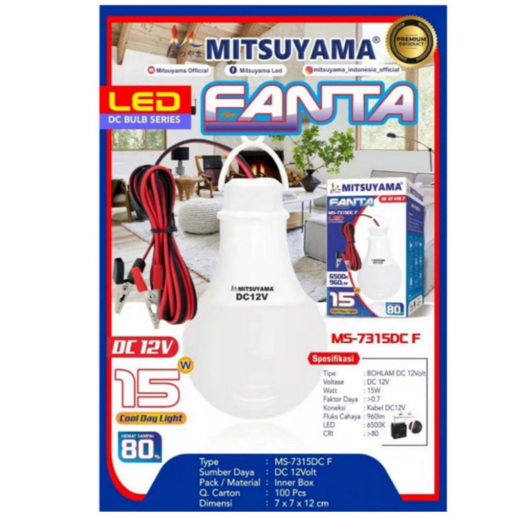 Mitsuyama Lampu Bohlam LED DC Aki 12V 15 W MS-7318DC F Premium Super Terang