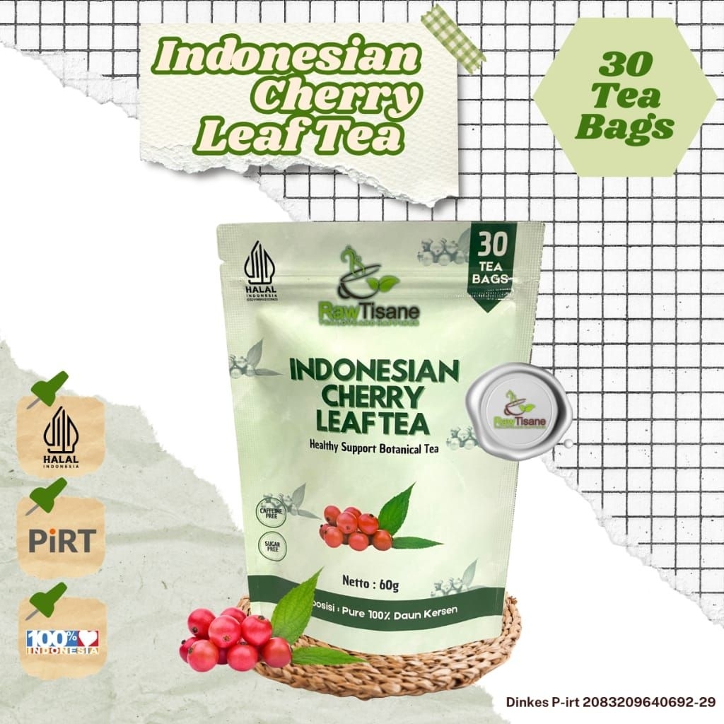 

Indonesian Cherry Leaf Tea / Teh Daun Kersen Pure / Isi 30 Tea Bag
