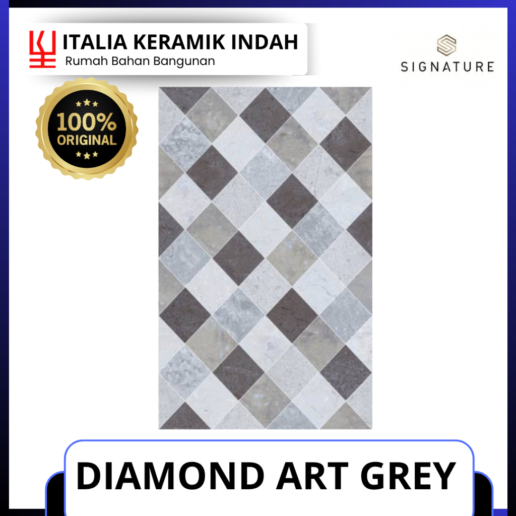 KERAMIK DINDING MURAH I SIGNATURE DIAMOND ART GREY 25X40 KW 1