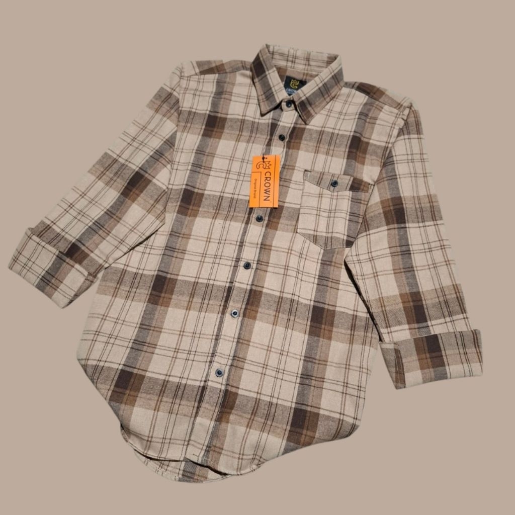 Kemeja Flanel unisek vintage kotak kotak pria wanita lengan panjang