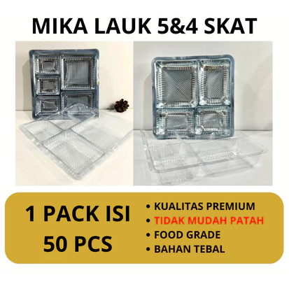 GB - MIKA PLASTIK SEKAT BOX KATERING - MIKA SEKAT 4/5 - 1 SET ISI 50 PCS - TEMPAT BENING SEKAT LAUK 