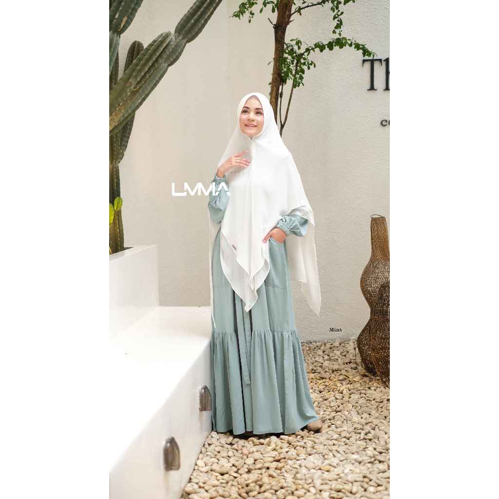 UMMA SYARI - Ladies gamis bahan Fabric Lovera Crepe karakteristik bahan streachy, bersalur, adem dan