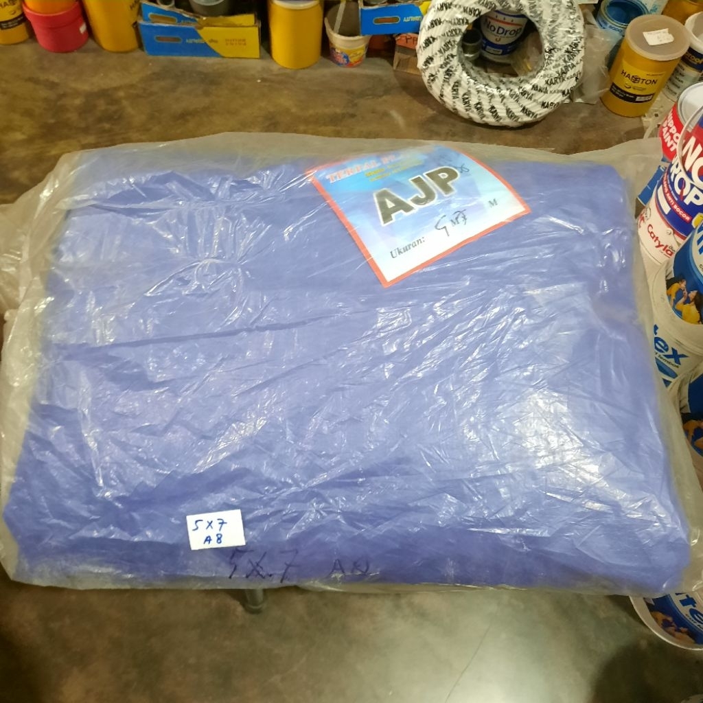 Terpal Plastik 5 m x 7 m tebal A8 merk AJP / Terpal 5 meter x 7 meter / Terpal Biru 5 x 7 mtr