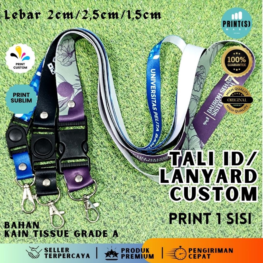 

Lanyard Tali Id card Premium Print Custom 1 sisi Kalung Gantungan ID lebar 1,5cm/ 2 cm/2,5cm full color