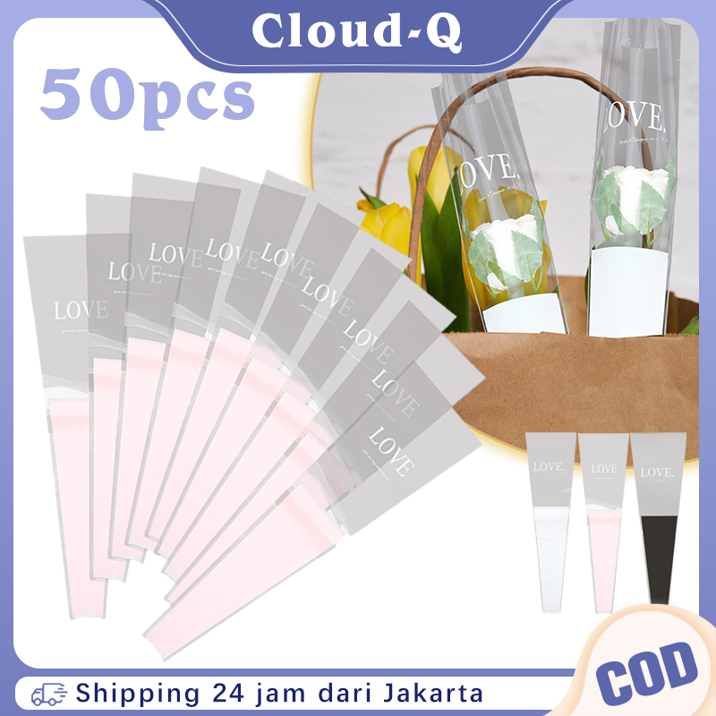 

50 Pcs Kantong Bunga Single Rose Untuk Buket Mawar Rose Sleeve Single Rose Box Wrapping Mawar