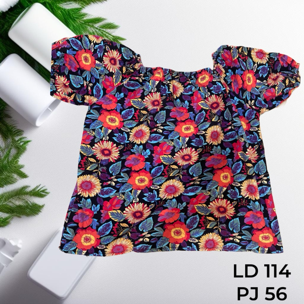 Blouse Wanita Stylist Motif  Bunga Lengan Pendek Balon