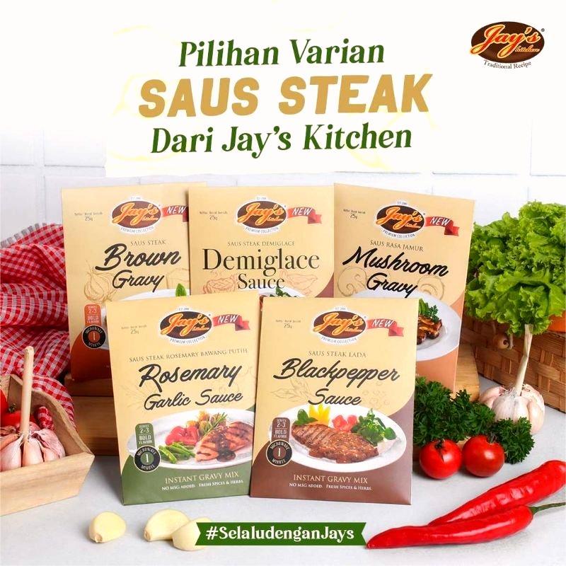 

JAY'S Jays Saus Steak Mushroom Demiglace Brown Mushroom Blackpepper Gravy Sauce Siap Hidang - Kheiza