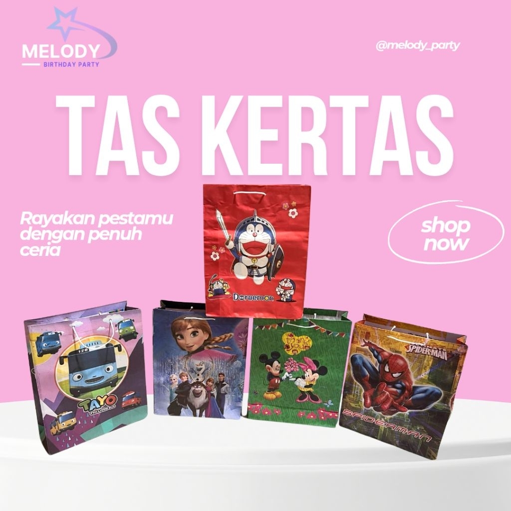 

Tas Kertas Ulang Tahun 20×28 cm / Tas Kertas Bingkisan / Tas Kertas Karakter (isi 10 pcs)