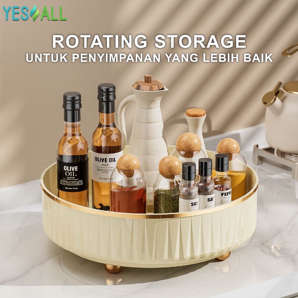 YESALL Rak Putar Ivory  Kotak Penyimpanan Rack Kosmetik Wadah Buah Bumbu Dapur Estetik SNX84 KODE F4