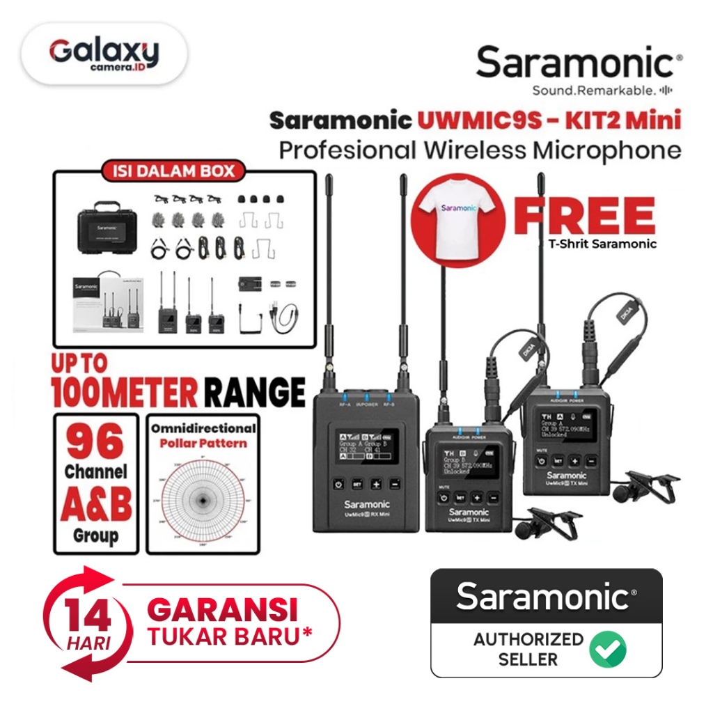Saramonic UwMic9S Kit2 Kit 2 Mini UHF Wireless Microphone System Resmi