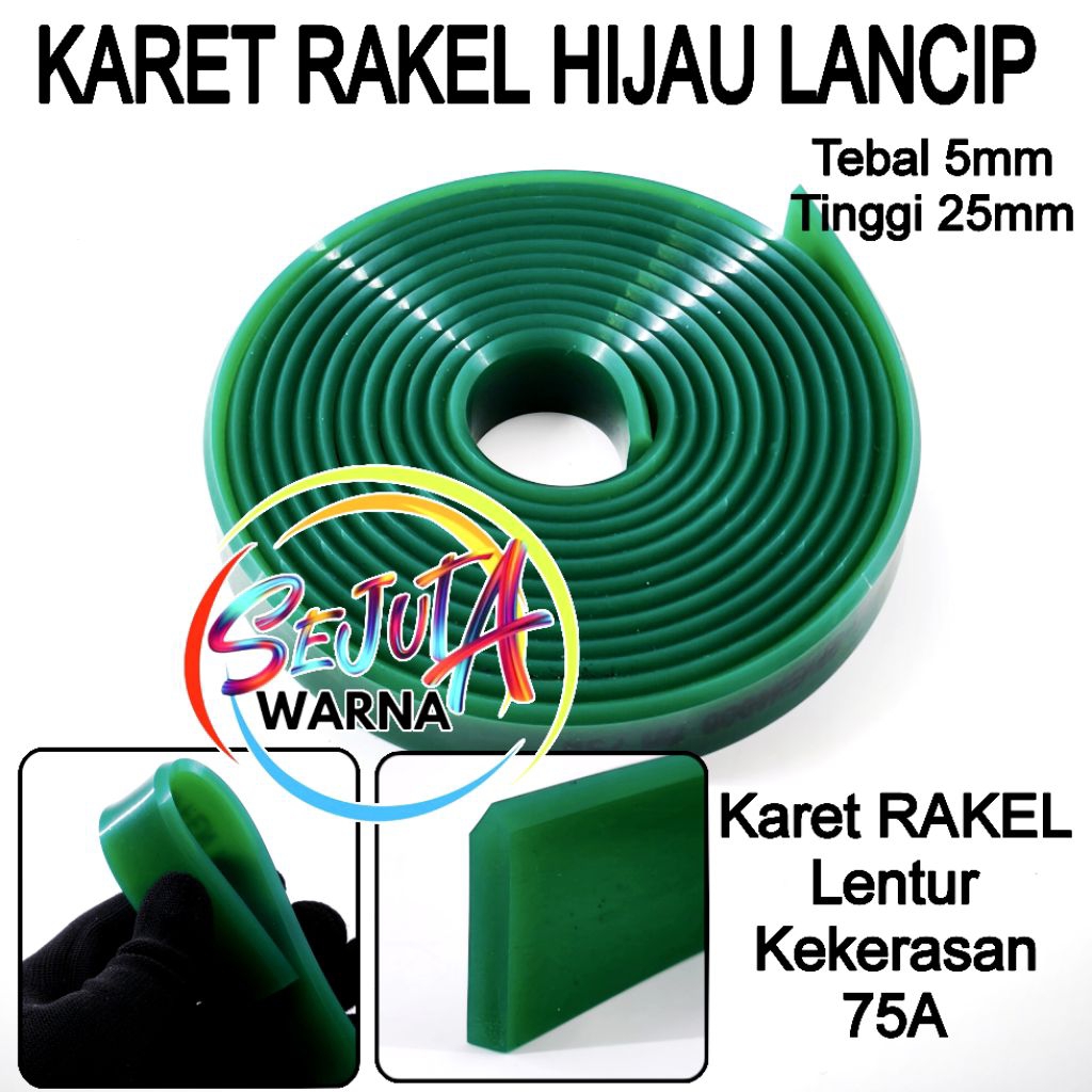 

KARET RAKEL SABLON HIJAU LANCIP KECIL 5MM PER CM