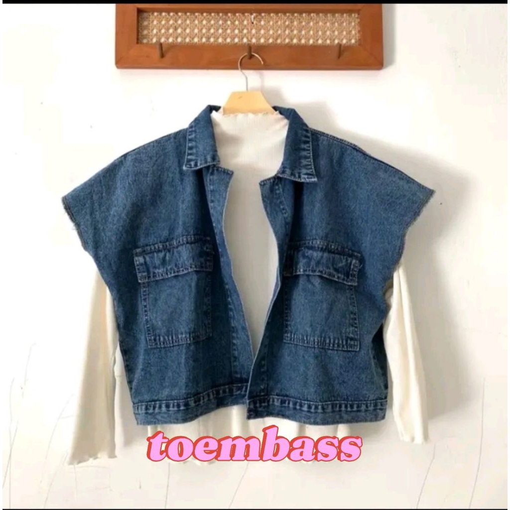 Vest Jeans Wanita Oversize Cassandra Jins Denim Vest Ld 120 Jumbo Vintage Korean Style Rompi Jins Ta