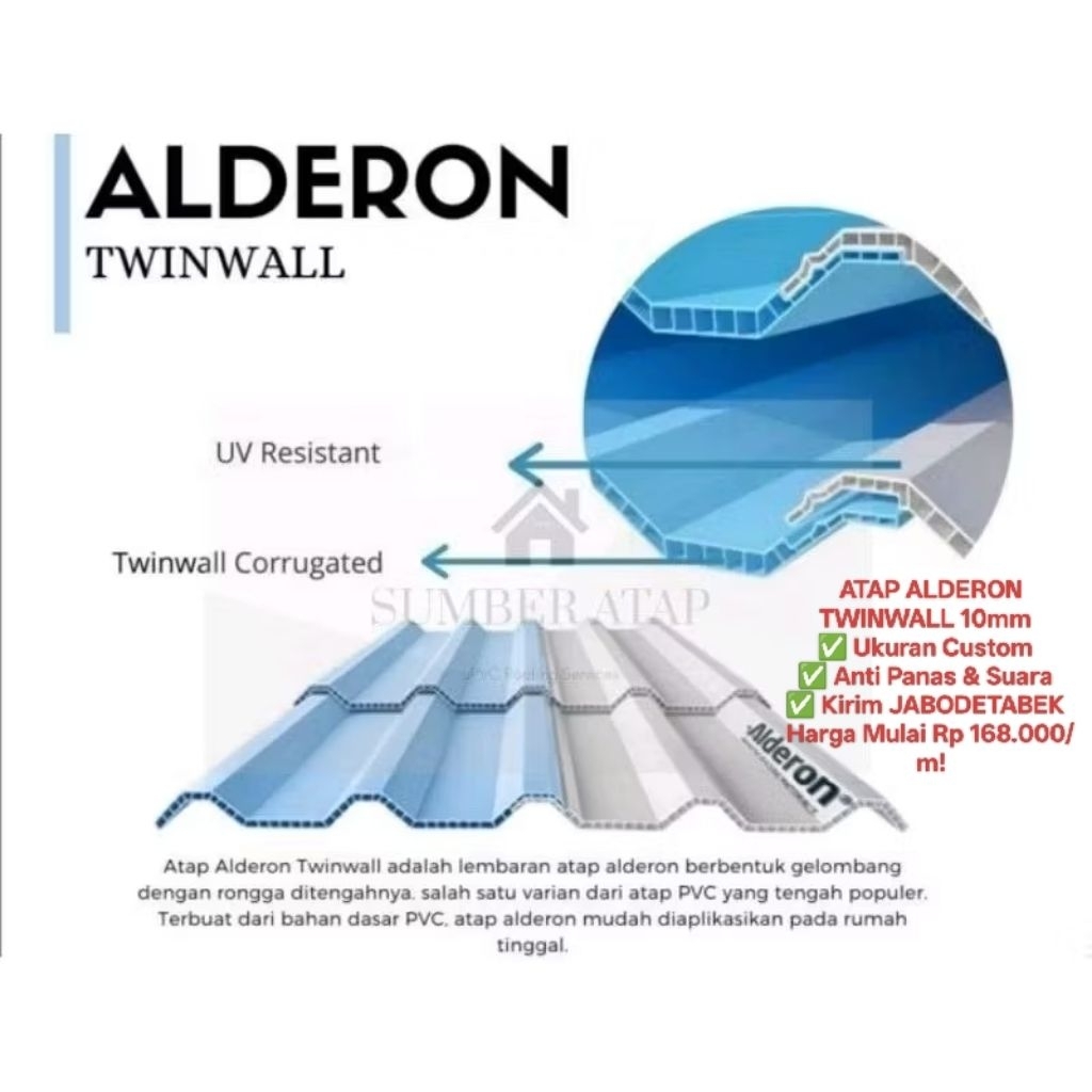 Atap UPVC Alderon Twinwall 10mm || Ukuran Custom Panjang 3.5M - Jabodetabek