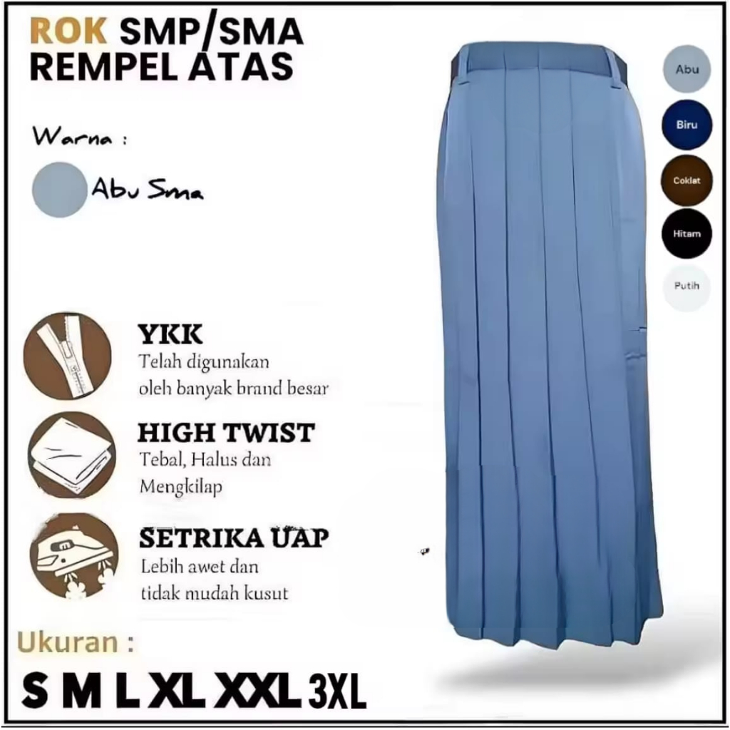 Rok Rempel Putih Sekolah SMP/SMA Rok Rempel FULL Terbaik Kain High Twist