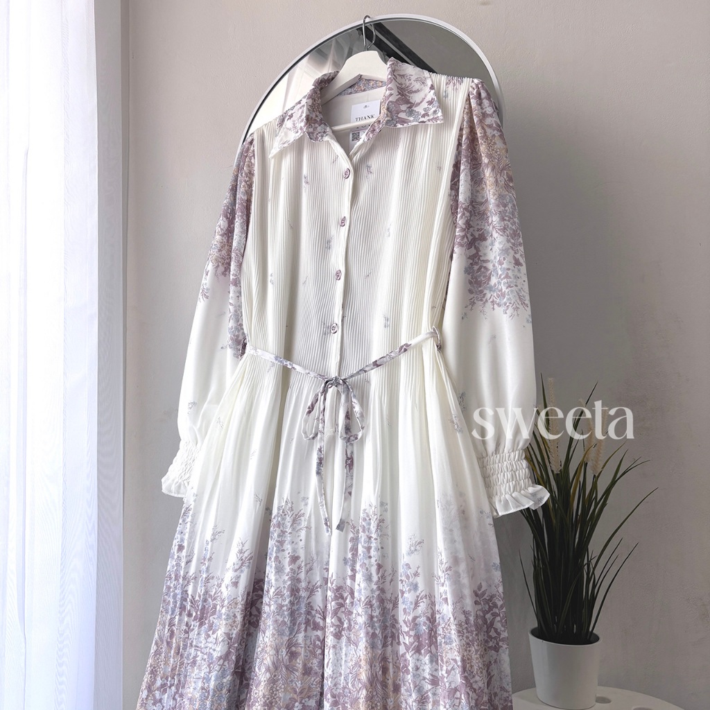 SWEETA | Midi Dress Plisket | LD 110 cm | Ceruty full furing | Korea Style | Atasan Wanita | Muslim