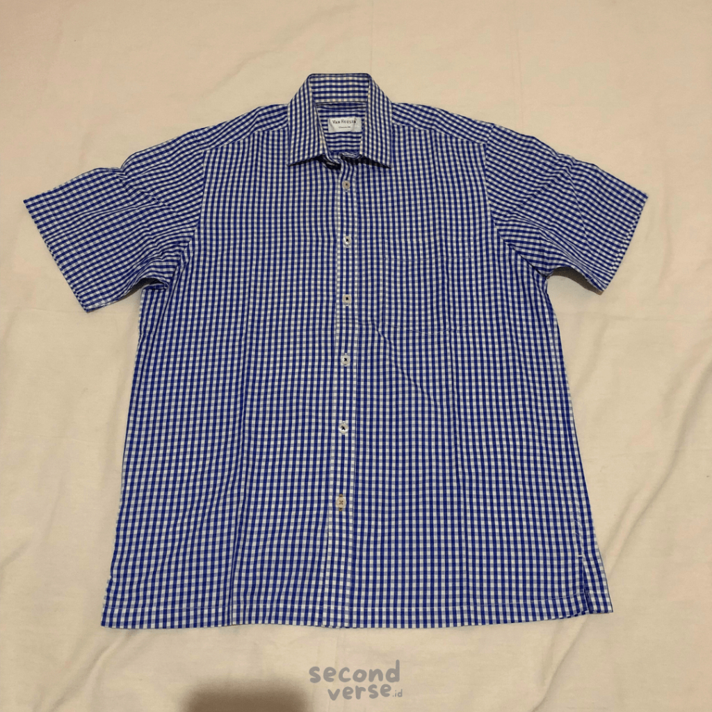 Secondhand Van Heusen Kemeja Plaid Lengan Pendek Pria | Kemeja Kotak Kotak Pria
