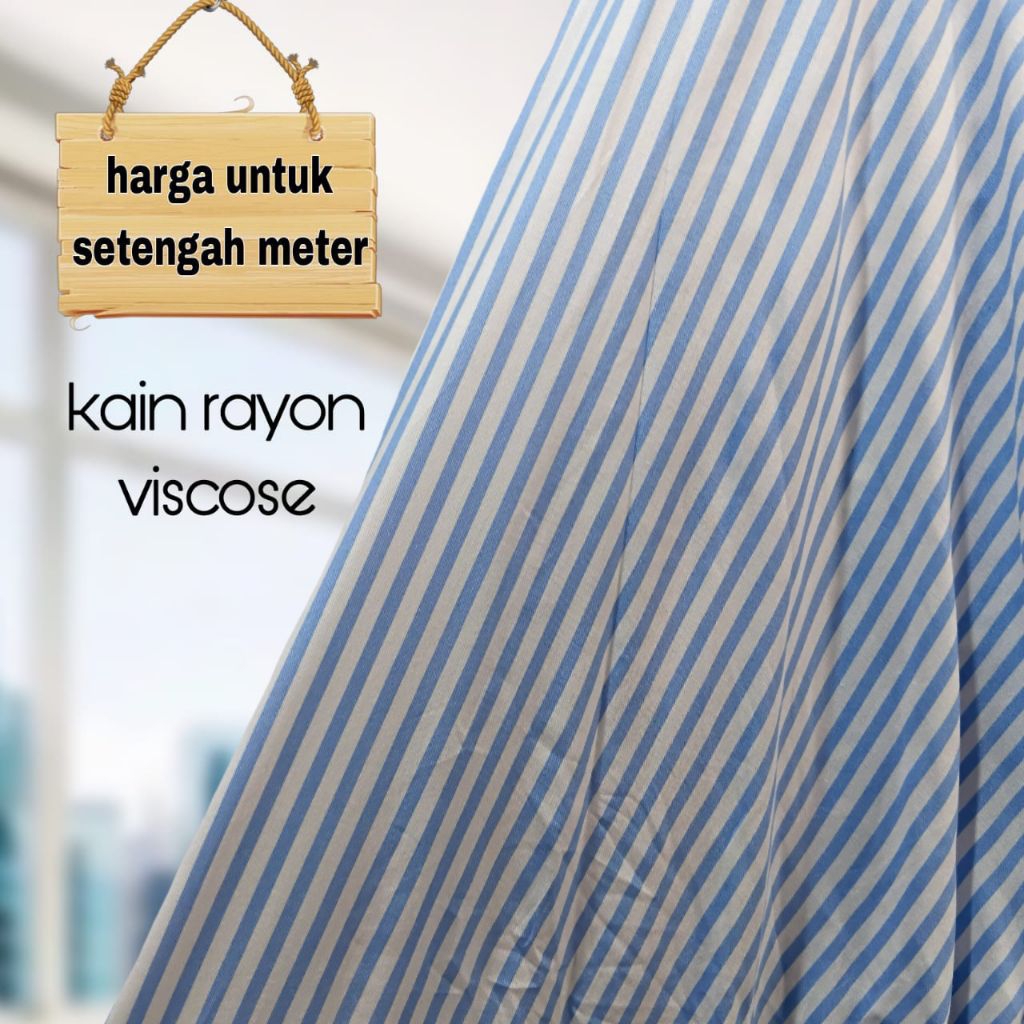 Kain Katun Rayon Viscose Motif Salur BiruTerbaru