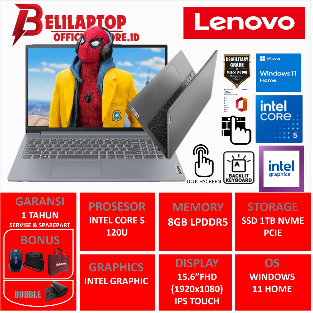 Lenovo Ideapad Slim 3i 15 Intel Core 5 120U Ram 8GB DDR5 1TB SSD 15.6'' FHD IPS Touch Win 11 Home