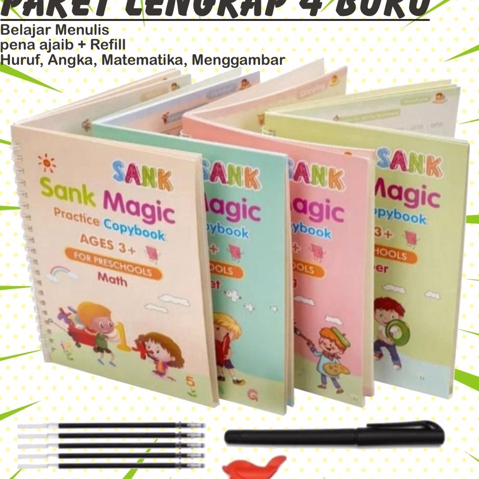

SANK MAGIC BOOK Isi 4 BukuPulpenRefillBuku Ajaib Terhapus sendiri