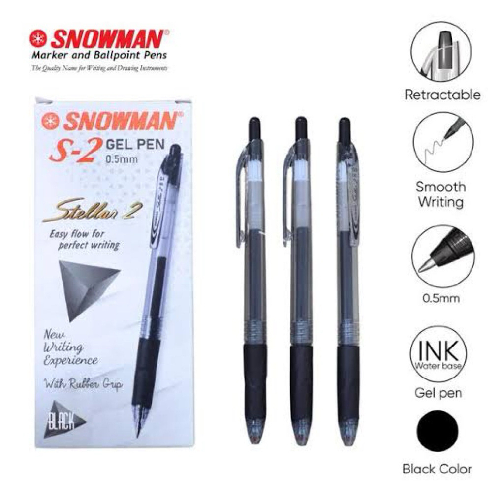 

Pulpen / Pena Cair / Gel Pen Snowman S-2 Stellar 2 0.5mm (12PCS)
