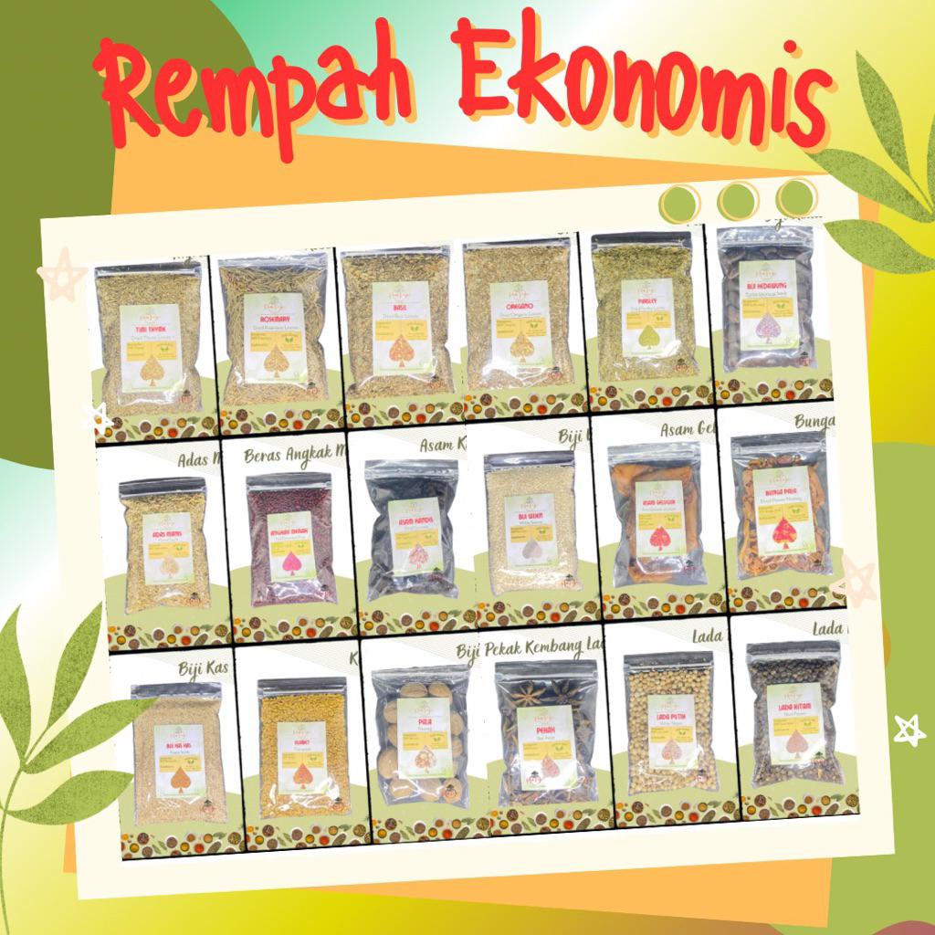 

Rempah Ekonomis | Beragam rempah nusantara bumbu dapur | adas jinten ketumbar pala lada pekak kapol kemiri kayu manis