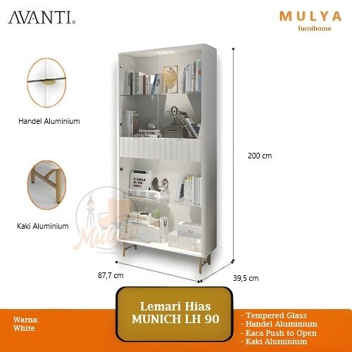 Lemari Hias Putih Premium/ Lemari Rak Pajangan Buku, Tas, Barang, Toples Full Kaca  Munich - LH 90