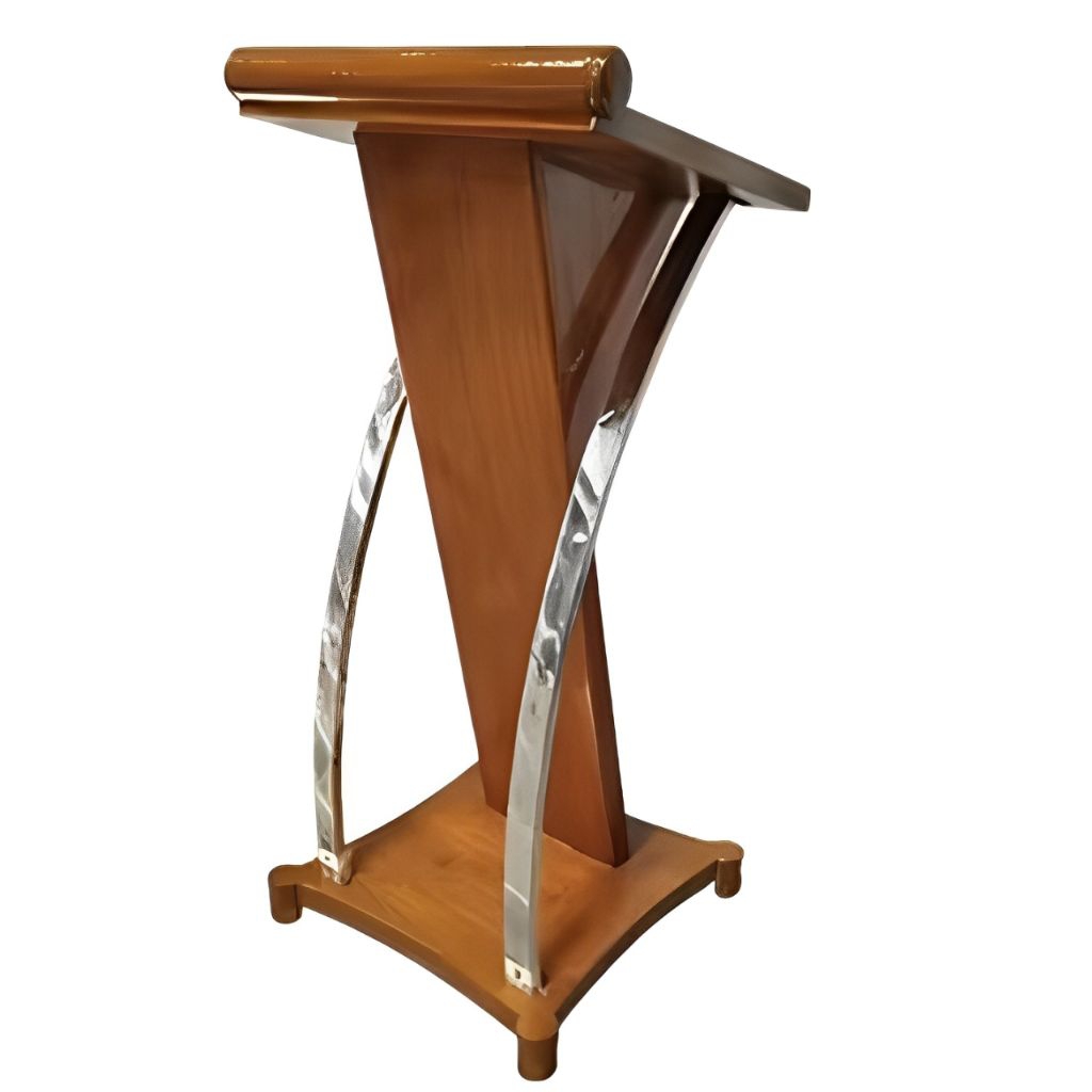 MEJA MIMBAR PODIUM MINIMALIS STAINLESS KAYU JATI / MEJA MIMBAR PODIUM PIDATO MINIMALIS JATI STAINLES