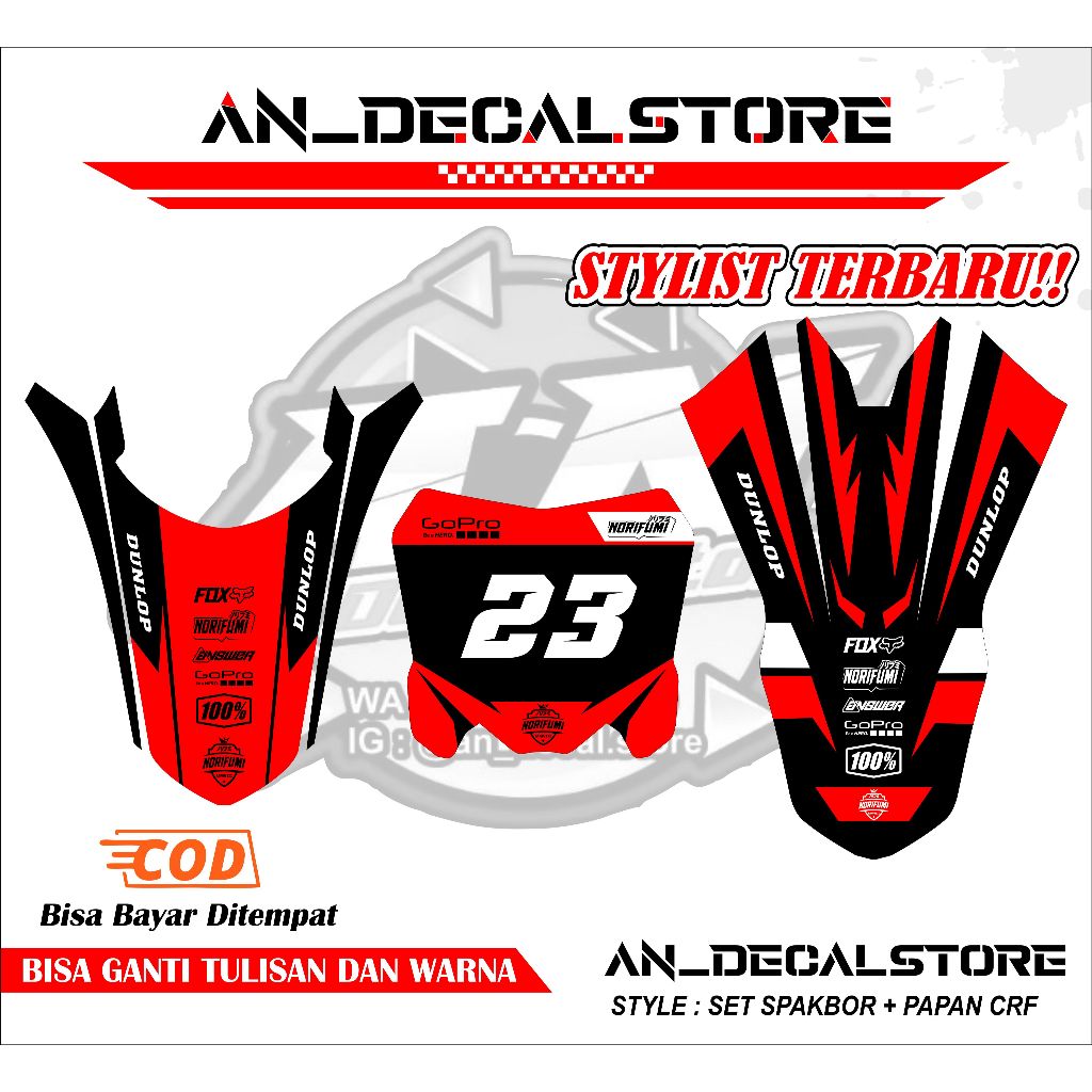 Sticker stiker Papan Nomer Spakbor Depan/Belakang CRF 150L Variasi