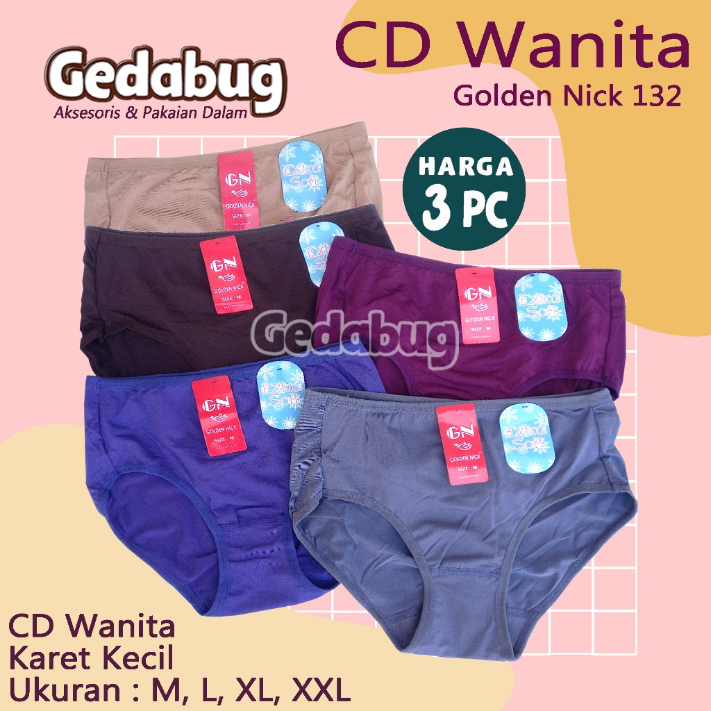 3 pcs - Celana Dalam Golden Nick 132 Super Soft CD Wanita Dewasa Extra Comfort Jahit Belakang