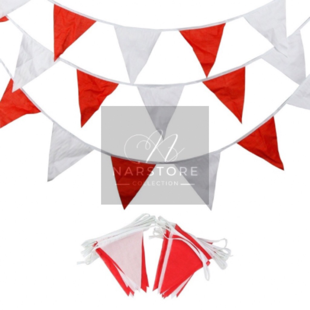 1 pcs bendera kain segitiga 5 meter 20 mata segitiga/bendera merah putih indonesia