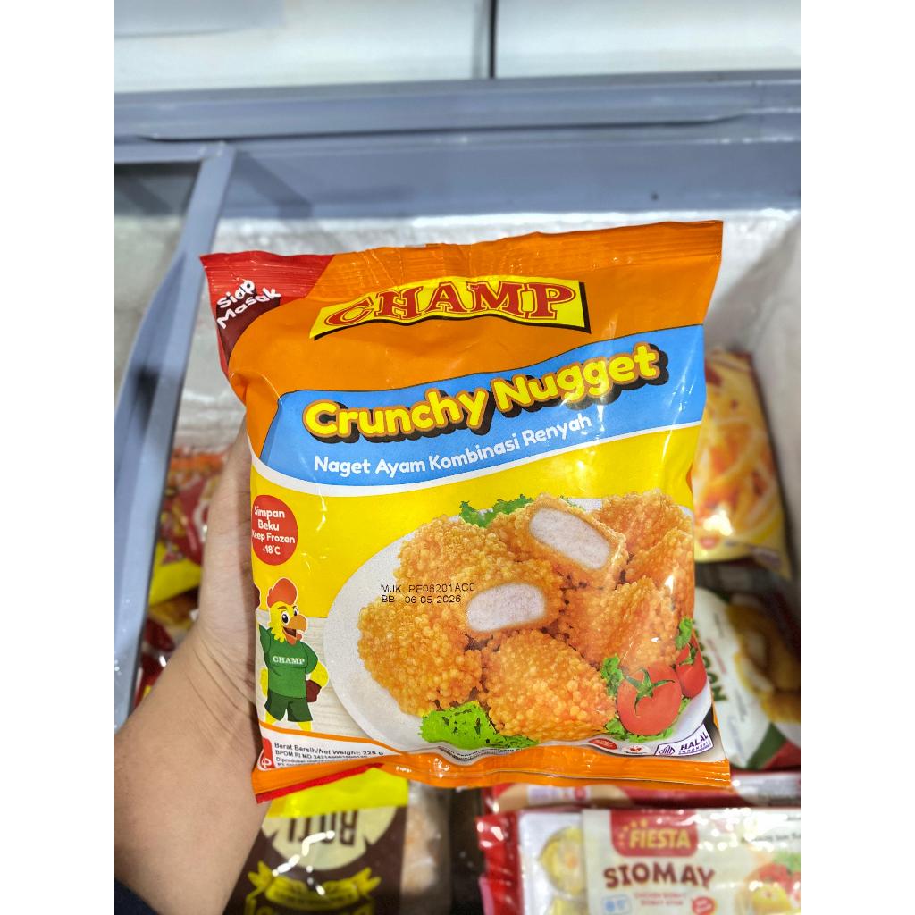 

CHAMP CHICKEN CRUNCHY CRISPI CRISPY NUGGET 225gr / NAGET AYAM KRISPI RENYAH / CPI / AYU PUTRI FROZEN FOOD