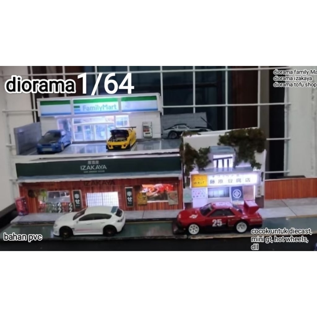 diorama family mart,initial D, izakaya, miniatur, diecast, hot wheels, 1/64