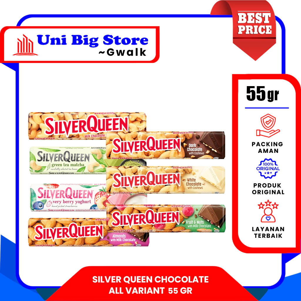 

SILVER QUEEN SILVERQUEEN CHOCOLATE BAR CASHEW - ALMOND - FRUIT NUT - MATCHA - BERRY YOGHURT - 55 gr