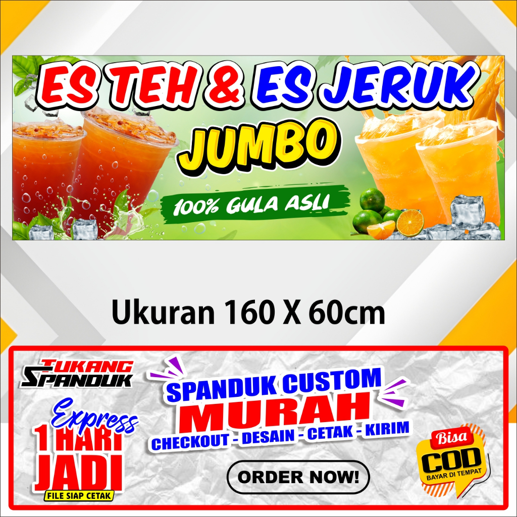 Banner ES TEH & ES JERUK, Spanduk ES TEH & ES JERUK, ukuran 160x60 cm, COD / Banner ES TEH & ES JERU