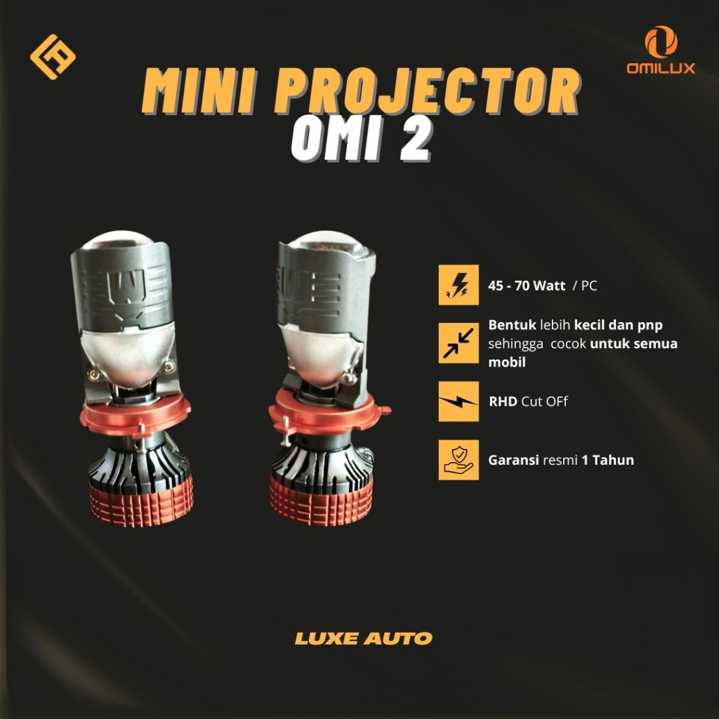 Lampu Mobil Motor H4 Mini Projector Mini Biled Mini Projie OMI 2 sepasang