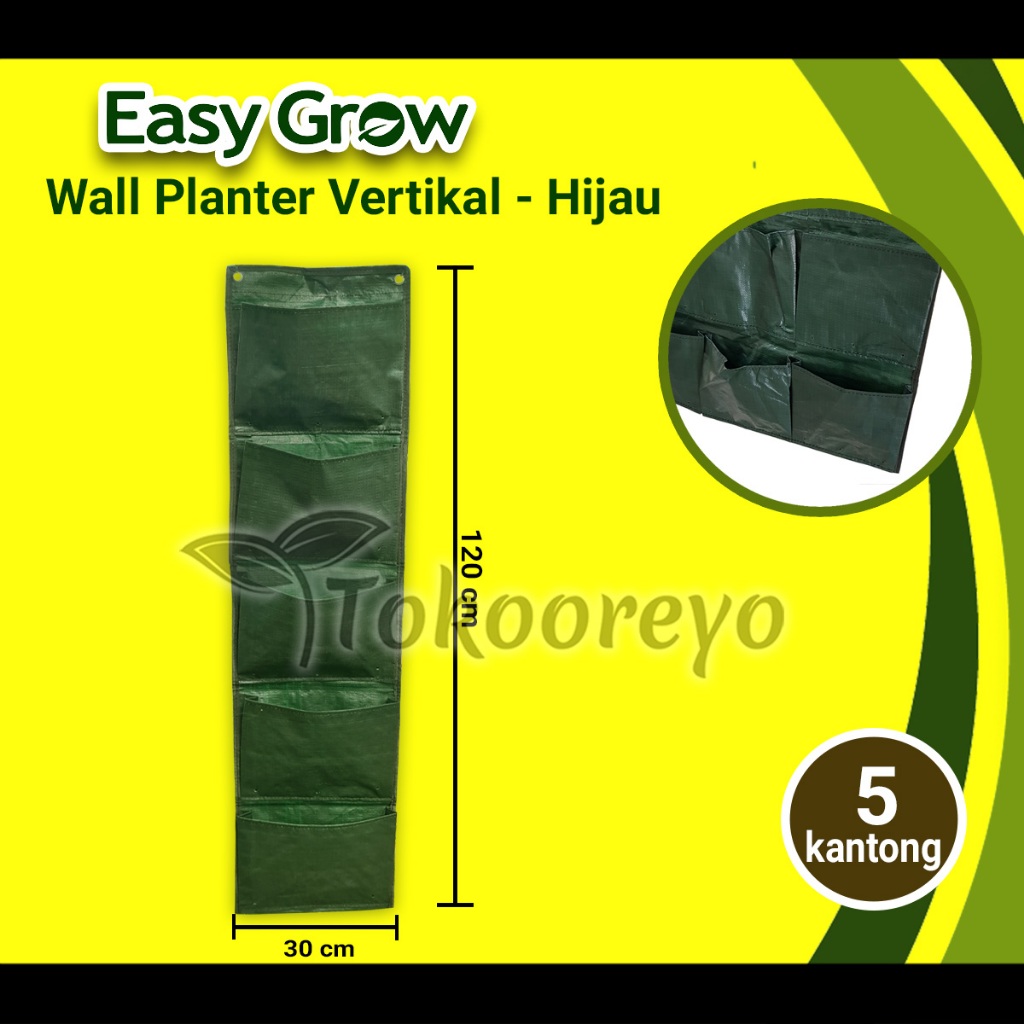 WALL PLANTER BAG EASY GROW VERTIKAL 5 KANTONG - HIJAU