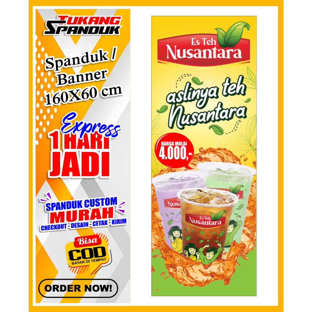 Banner ES TEH NUSANTARA, Spanduk  ES TEH NUSANTARA, ukuran 160x60 cm, COD / Banner ES TEH NUSANTARA,