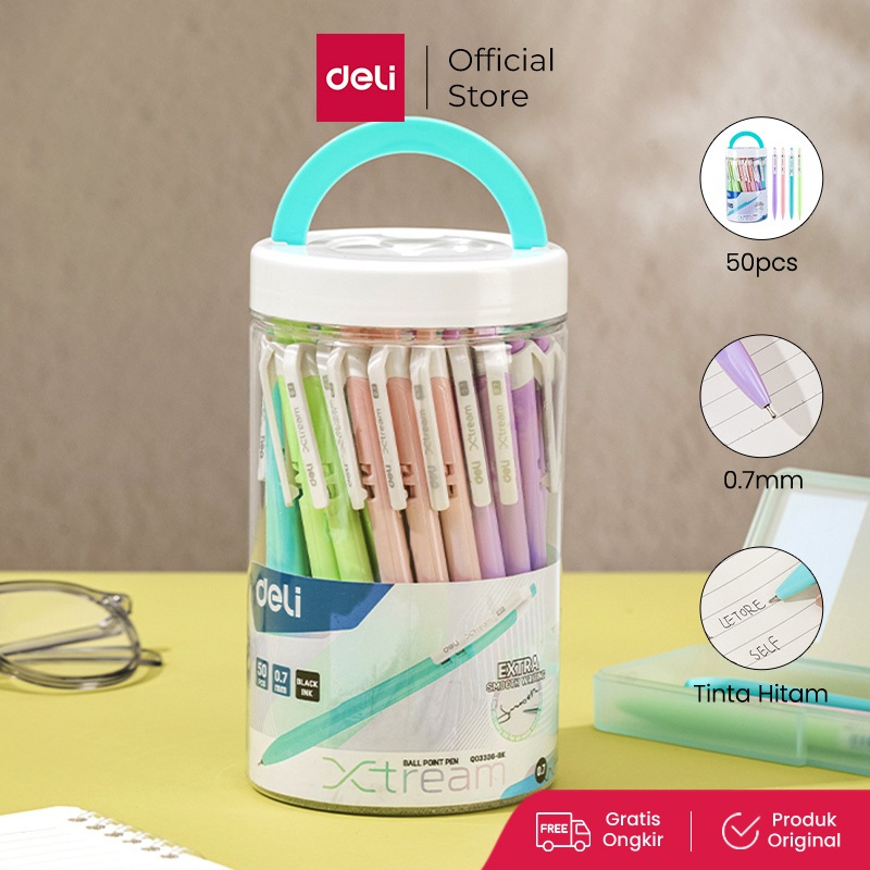 

NEW PRODUCT DELI BALLPOINT PEN PULPEN BOLPOIN 0.7MM ISI 50PCS WARNA PASTEL TINTA HITAM EQ03336